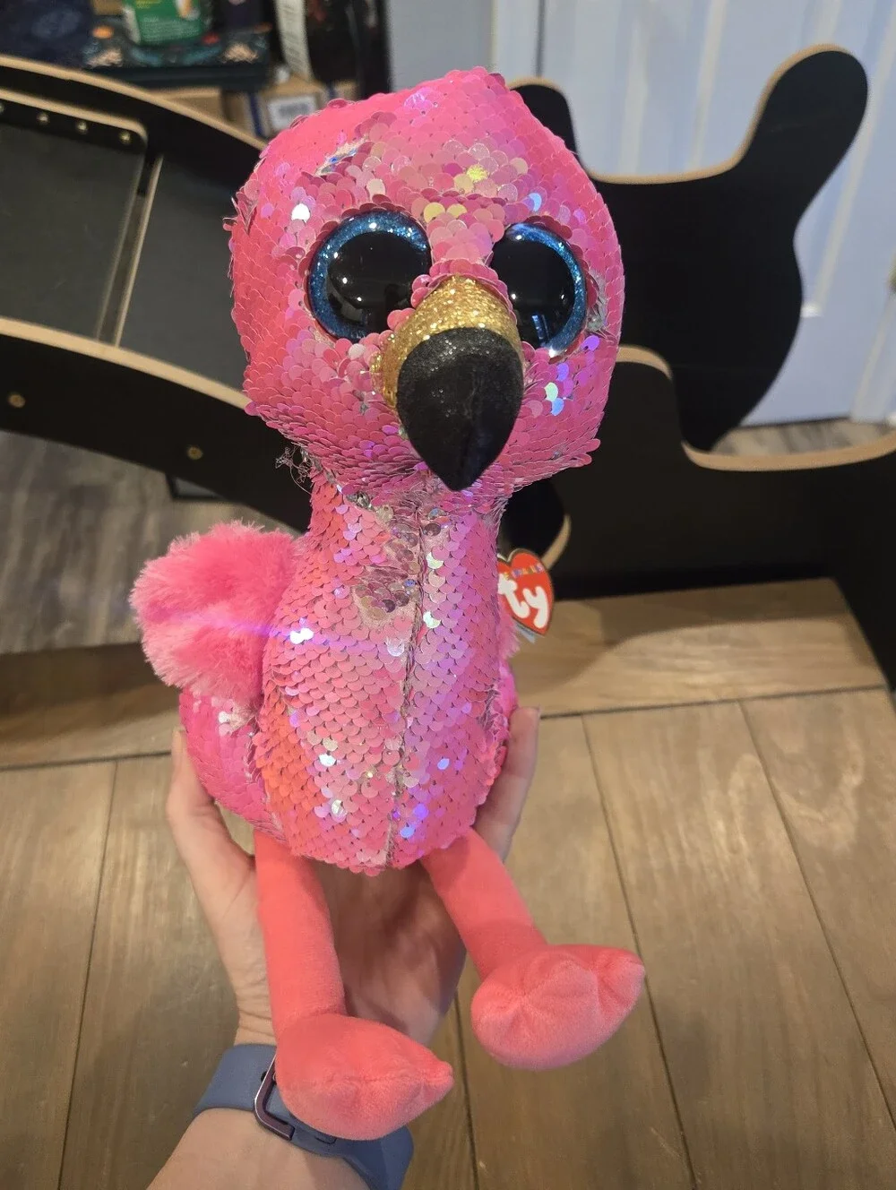 Ty Pinky Pink & Silver Sequin Plush Flamingo New